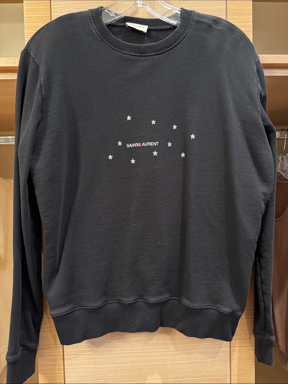 Saint Laurent Black Crewneck Sweatshirt with Star Motif